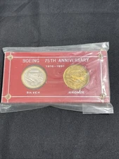 Boeing 75th Anniversary 1916–1991 Silver & Bronze Medal Set in Display Holder