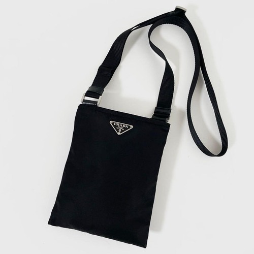 Prada Tessuto Nylon Leather Mini Crossbody Bag Black Authentic Women's Shoulder