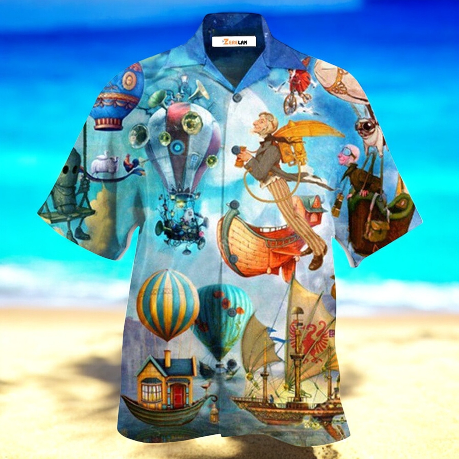 Steampunk World Air Balloon Hawaiian Shirt for Men in US Summer Sizes