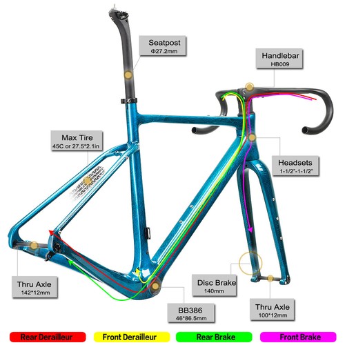 AIRWOLF Carbon Gravel Fahrradrahmen Straßenrennrad Reisen Fahrräder 700*45c - Bild 8 von 63