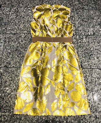 Reem Acra New York Gray 100% Silk Gold Sequin Women's A-Line Dress | eBay