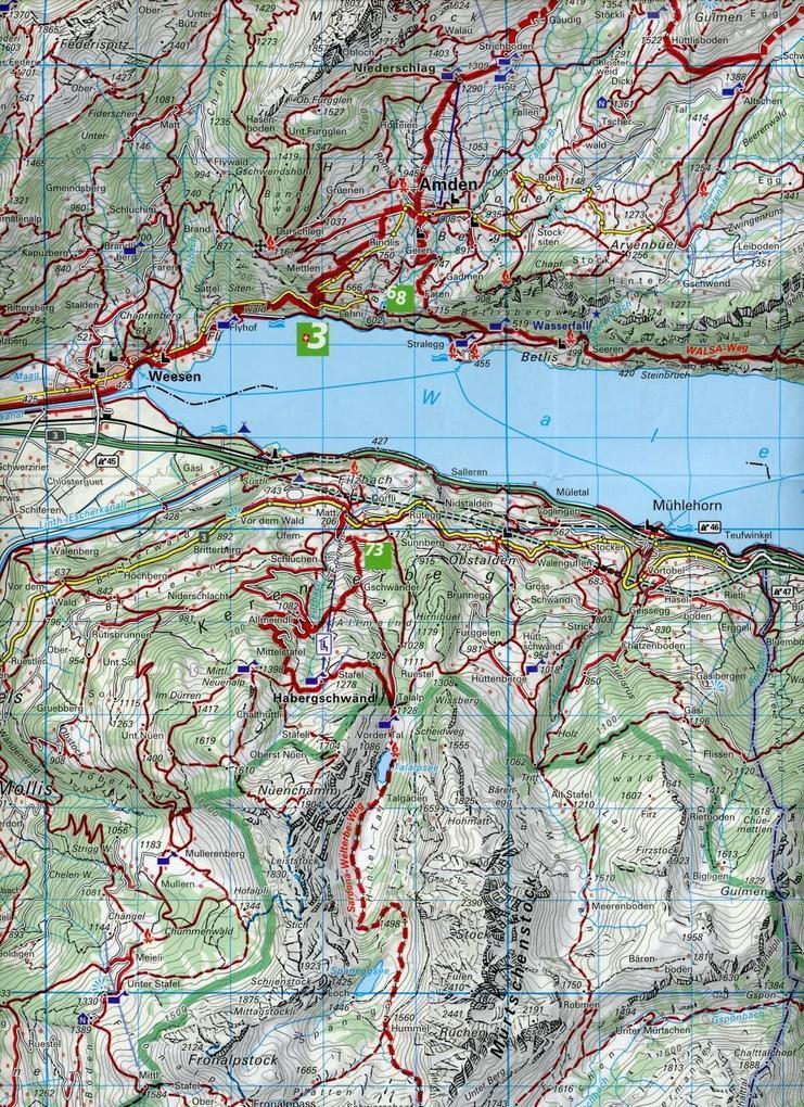 Thumbnail - Walensee - Toggenburg Ost 15 Wanderkarte 1:40 000 Matt Laminiert |