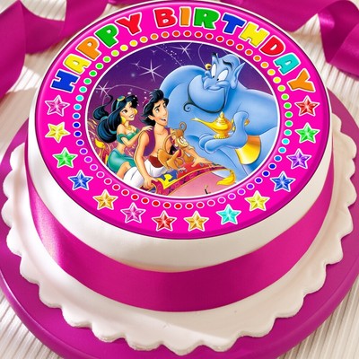 Aladdin Jasmine Pink Precut Edible Happy Birthday Cake Topper Decoration Ebay