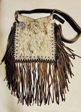 Raviani Western Fringe Crossbody Bag In Speckle Brown & White  Calfskin #24