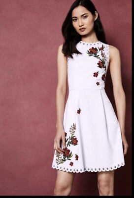 Ted Baker Kristil White Floral Embroidered Skater Dress Size 3 UK12 Bnwt |  eBay