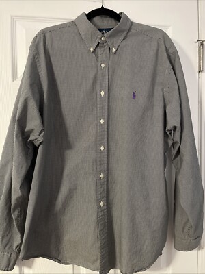 POLO RALPH LAUREN Men's  Black Check Button Down shirt 17 1/2 36/37 Classic