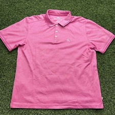 Tommy Bahama Polo Mens Medium Pink Short Sleeve Striped Stretch Performance