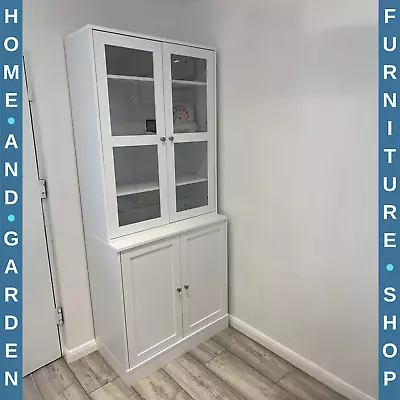 KITCHEN CABINET Large Freestanding Kitchen Pantry Cupboard Larder Storage Cabinet Glass Doors