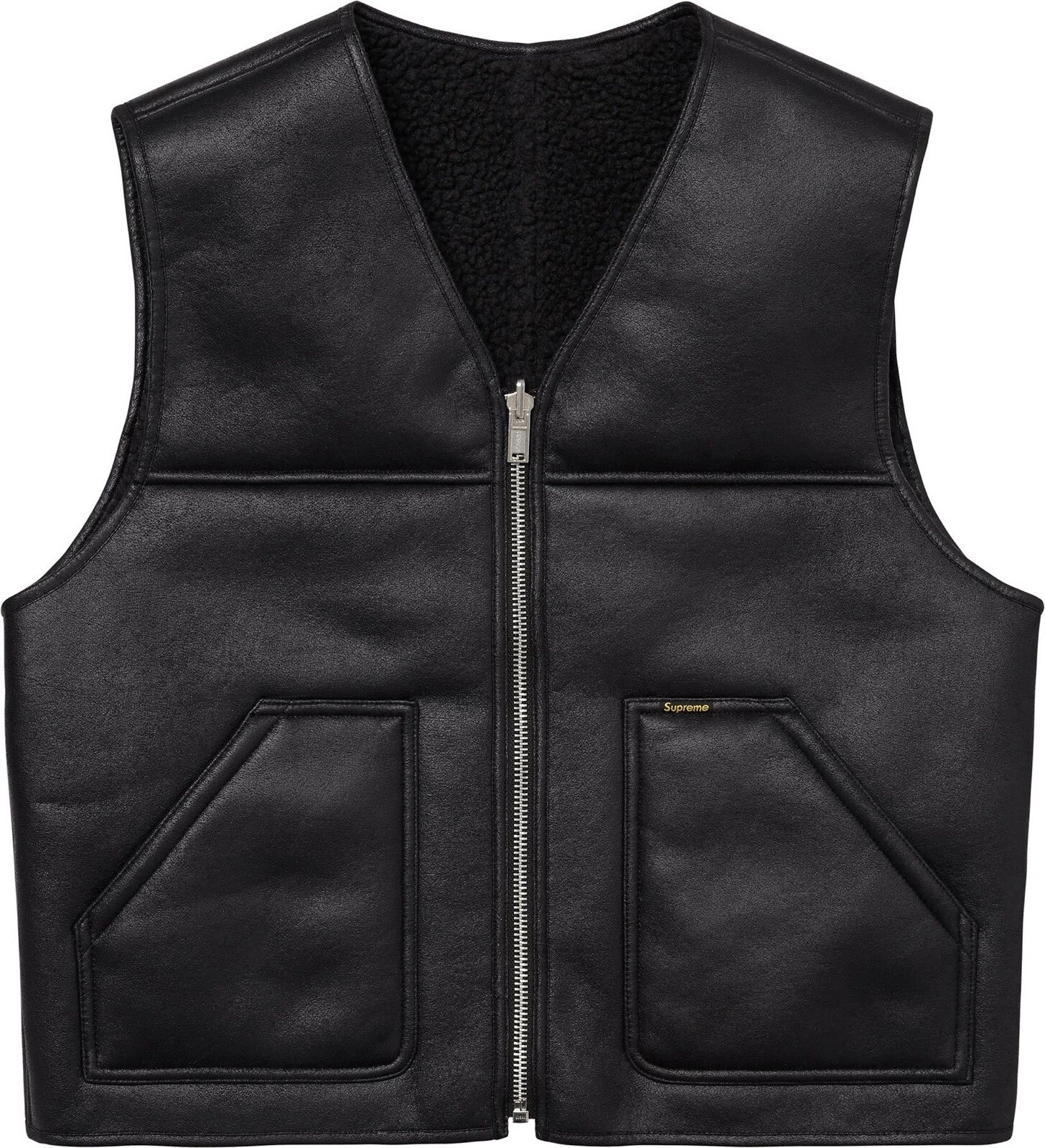 Gilet en fausse peau de mouton réversible Supreme   Noir   M   Neuf