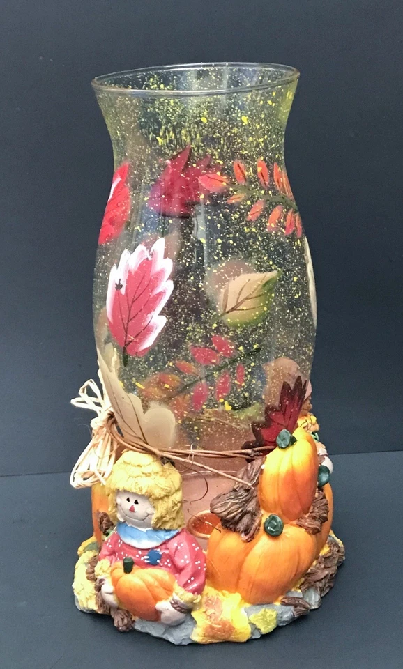 Colorful Leaf Hurricane Glass Candle Holder Lantern Fall Autumn Spooky Season - Image 2 of 4