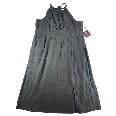 Ava & Viv Dress Womens 2X Black Pockets Maxi Sleeveless Linen Halter Solid NWT