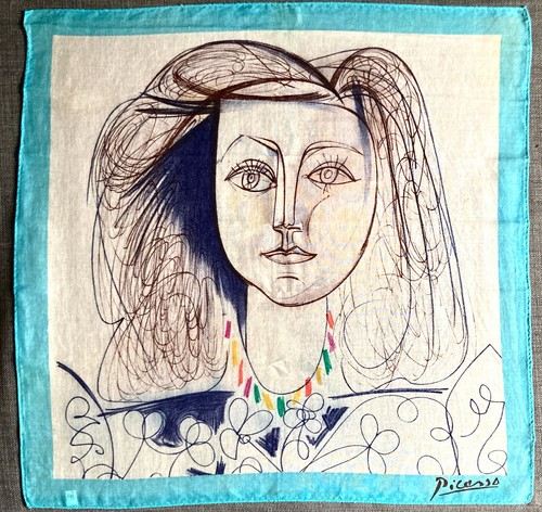 Vintage Pablo Picasso Rare 100% Cotton Scarf Beautiful Portrait of a Woman Tokyo