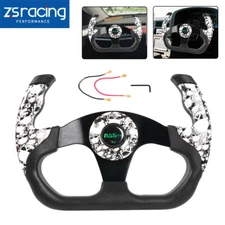 13IN Universal U Shape Flat Drift Racing Steering Wheel + 6 Holes Horn Button