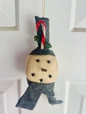 Gray Scarf Snowman Primitive Christmas Ornament