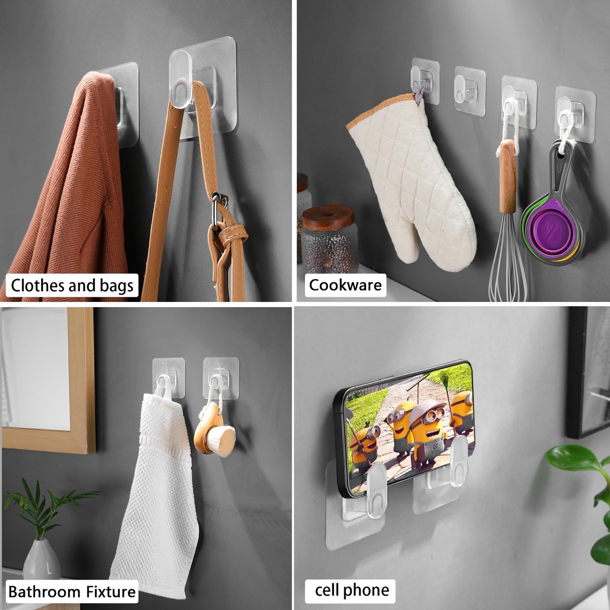 Set Of 4 Peek-a-boo Cat Wall Hooks Cute Peeping Animal Coat Hanger Wall Decorative Utility Racks For Key Hat Scarf