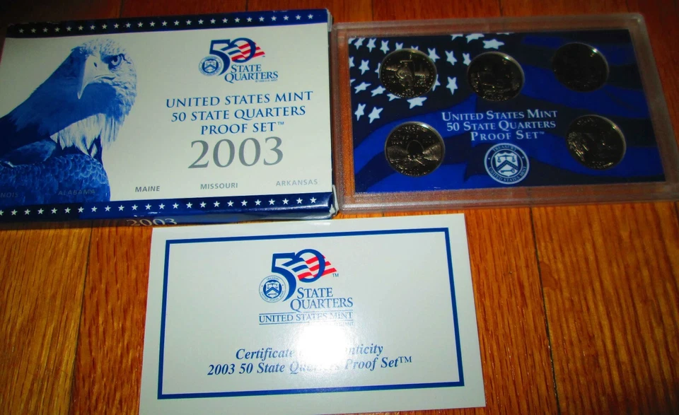 2003 State Proof Quarters U.S. Mint 50 Sets Box COA Illinois Alabama Missouri - Image 2 of 3