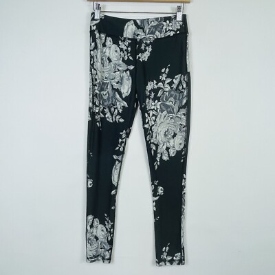Albion Fit Grey Rose Floral Active Workout Pull On Leggings Pants Womens XS