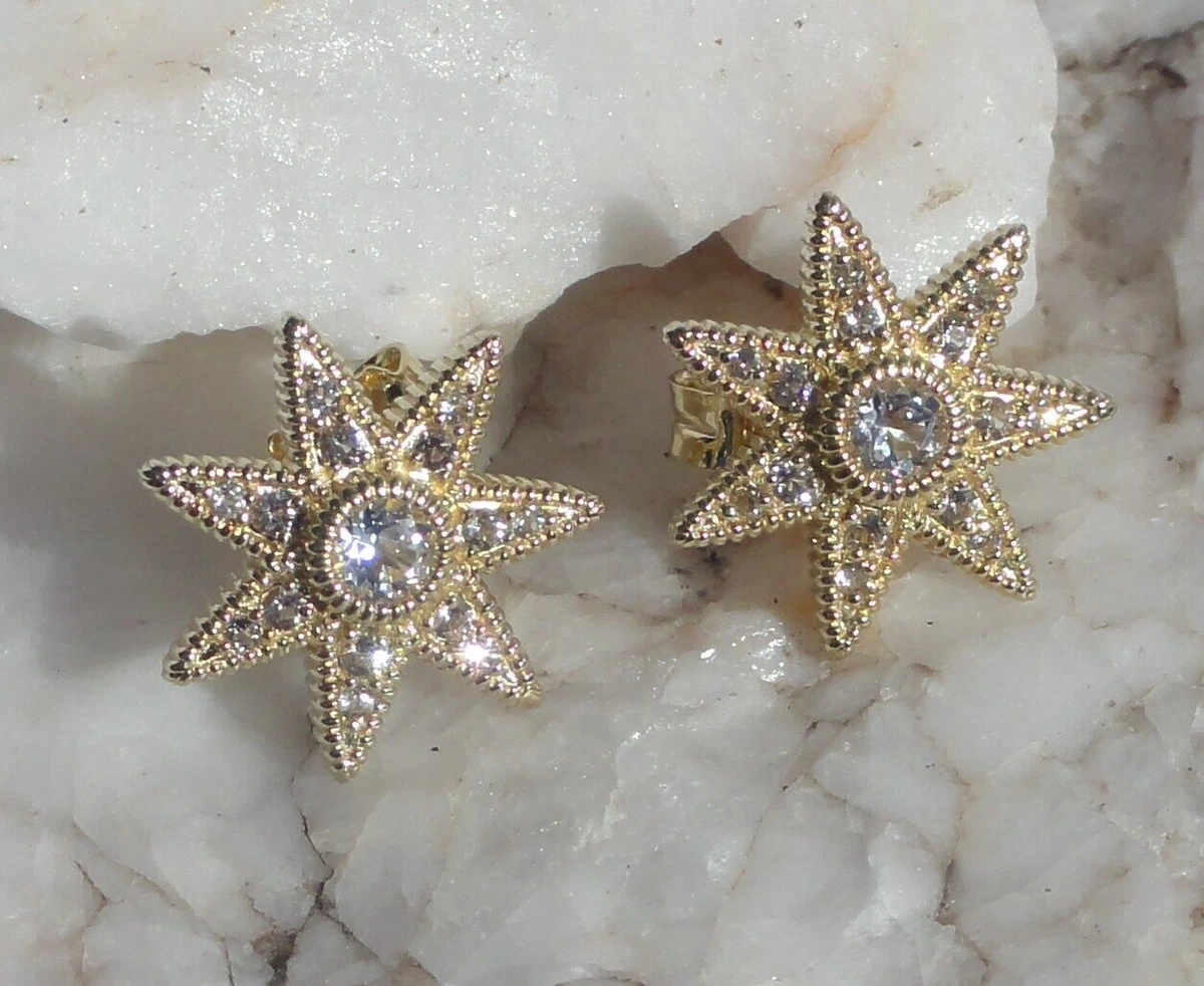 JUDITH RIPKA 14K Gold Clad WHITE TOPAZ STAR STUD EARRINGS NEW eBay
