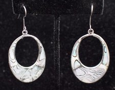Alpaca Gestempelt Mexico Silberfarben Perlmutt Lang Oval Durchbohrt Ohrringe #1