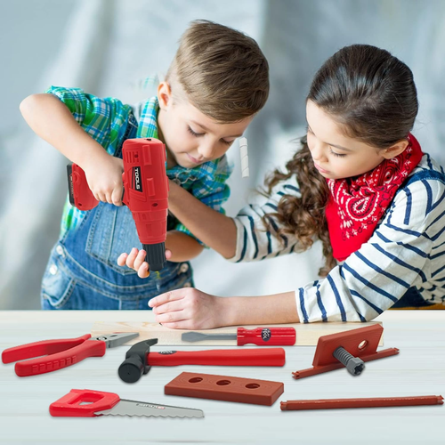 Kids 68-Piece Toddler Tool Set with Tool Box & Electric Toy Drill - Pretend Play - Picture 6 of 12