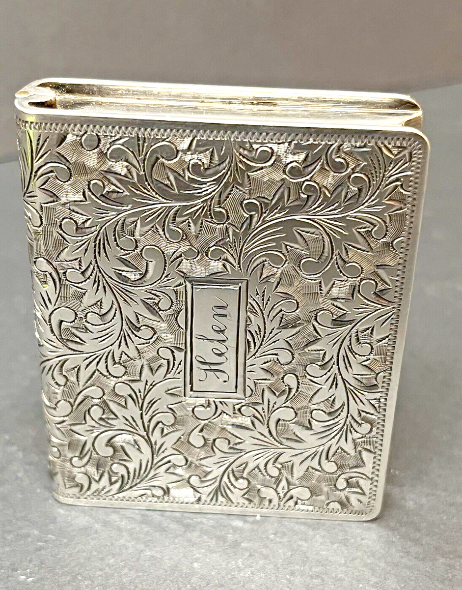 Sterling Silver Pill Box W/Mirror Monogrammed Helen Stamped 950