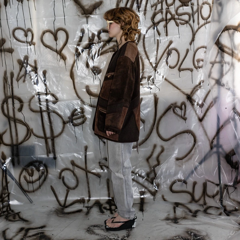 Chaqueta vintage años 90 retro gamuza parcheada en tonos marrones Foto 3 de 4