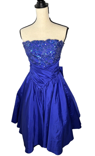 Vintage 1974-95 Zum Zum Short Formal Dress Prom Size 3 Sequins Satin Strapless - Picture 3 of 17