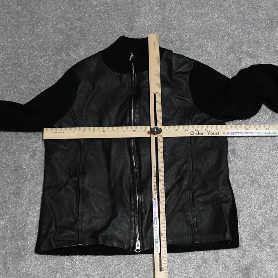Vintage Pendleton Leather Sweater Jacket Women's Medium Petite Black Full Zip - Image 2 of 4