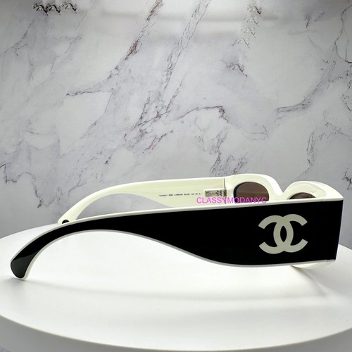 CHANEL Black White Sunglasses New CC Logo Runway Cat Eye 6056 1656/53 - Picture 4 of 20