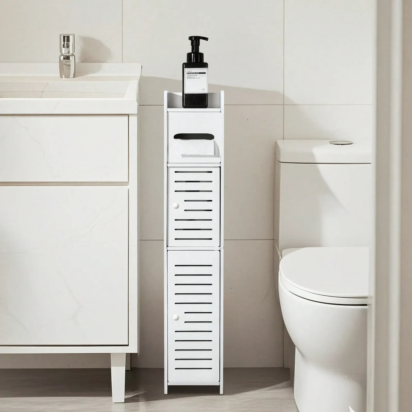 3-Tiers Slim Bathroom Storage Cabinets In Different Sizes Collapsible Cabinets