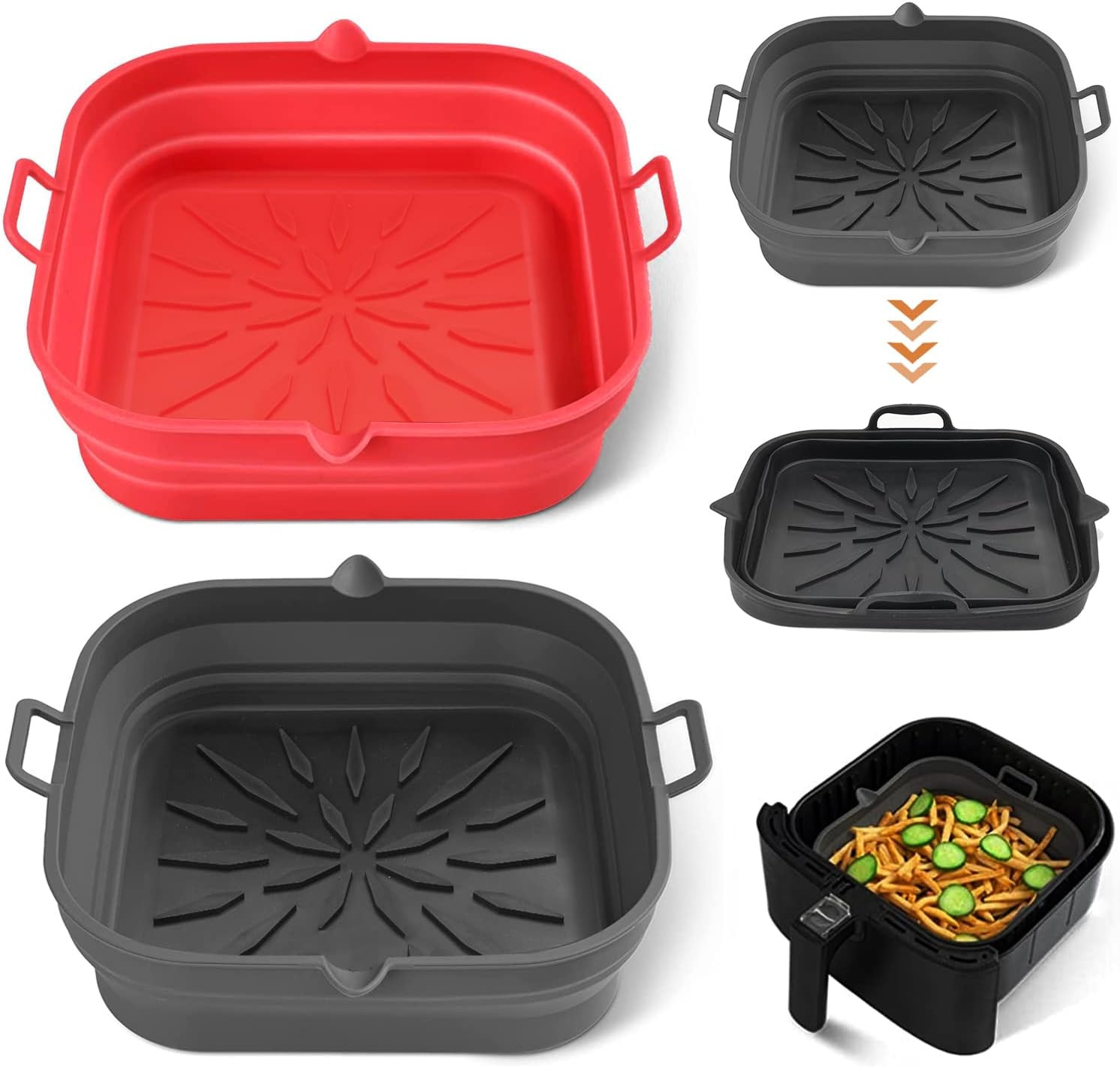 2 Pezzi Teglia Silicone Friggitrice ad Aria 20x20cm Stampo Riutilizzabile - 1