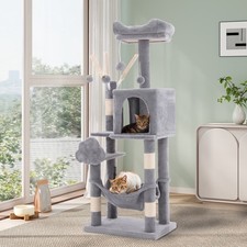 44" Cat Tree Tower, with Scratch Posts, Condo, Hammock, Toys, Light Gray