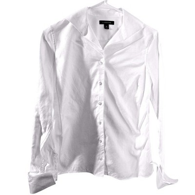 Lands End Womens White 100% Cotton Twill Button Down Shirt Blouse 4P Petite