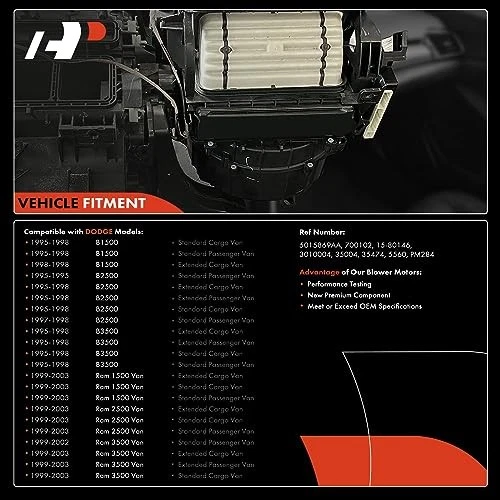 Front HVAC Heater Blower Motor for Dodge B1500/B2500/B3500 1995-1998, Ram 1500/2 Foto 3 de 4