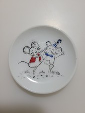 Vintage Child's Porcelain Ceramic Toy Tea PLATE Birthday Mice Mouse Japan RARE