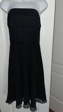White House Black Market Size 0 Ruched Chiffon Strapless LBD Dress Black NEW!