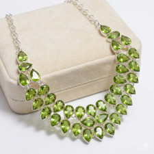 Collar de regalo de mujer joyería de plata esterlina 925 hecho a mano con piedras preciosas de peridoto S-18"