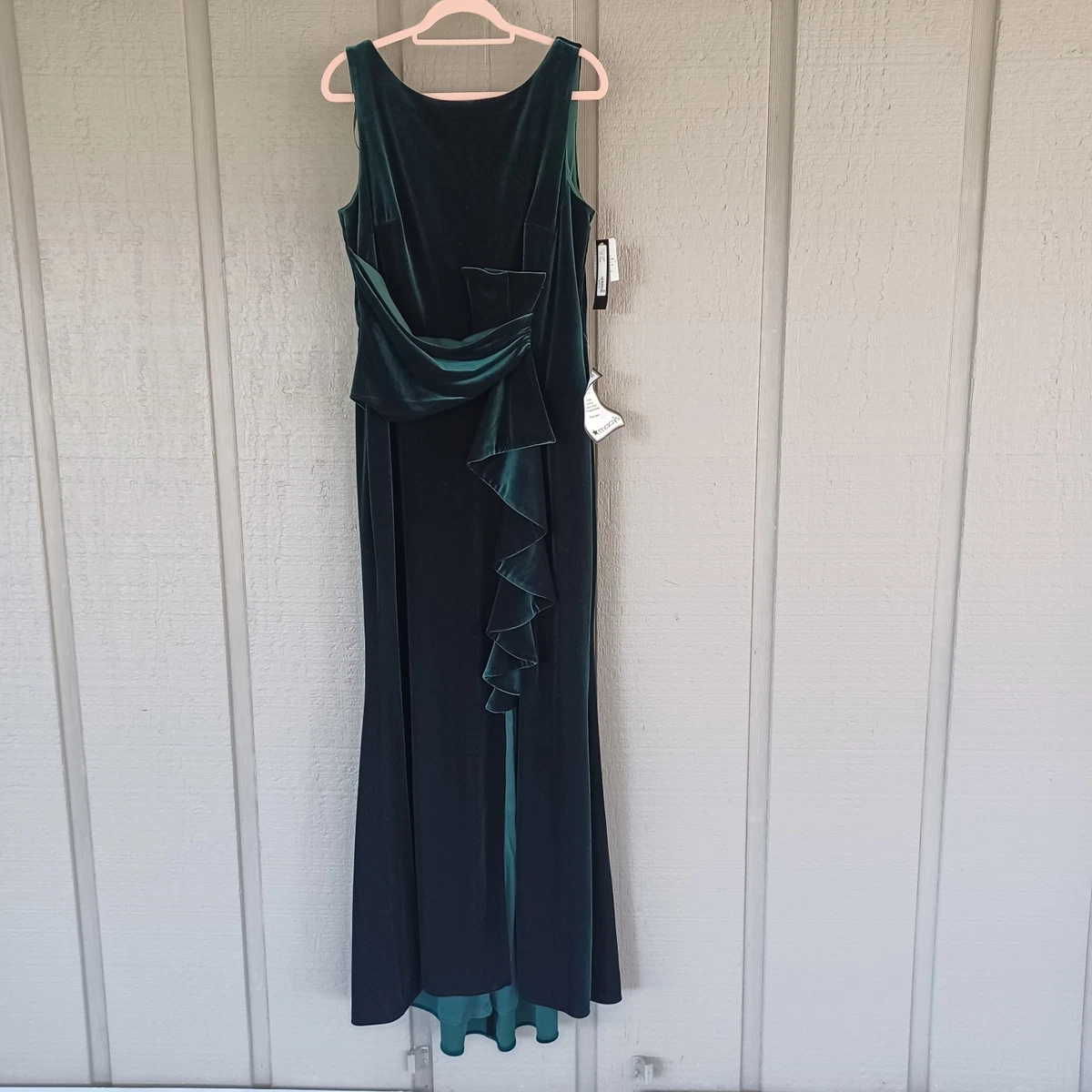 green semi dress Jungle Green Chiffon Strapless Layered Prom Dress