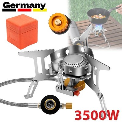 3500W Gas Campingkocher Winddicht Camping Gaskocher Piezozündung Outdoor DE