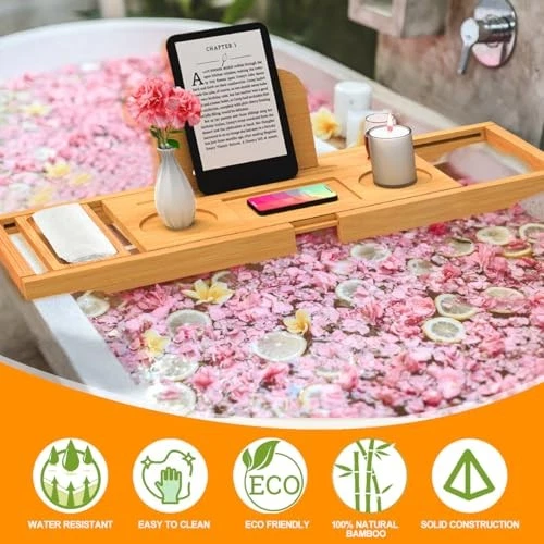 Premium Bamboo Bathtub Tray Caddy - Thumbnail 3