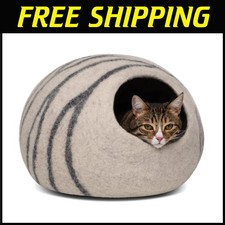 Handmade Merino Wool Cat Cave Bed, Light Grey