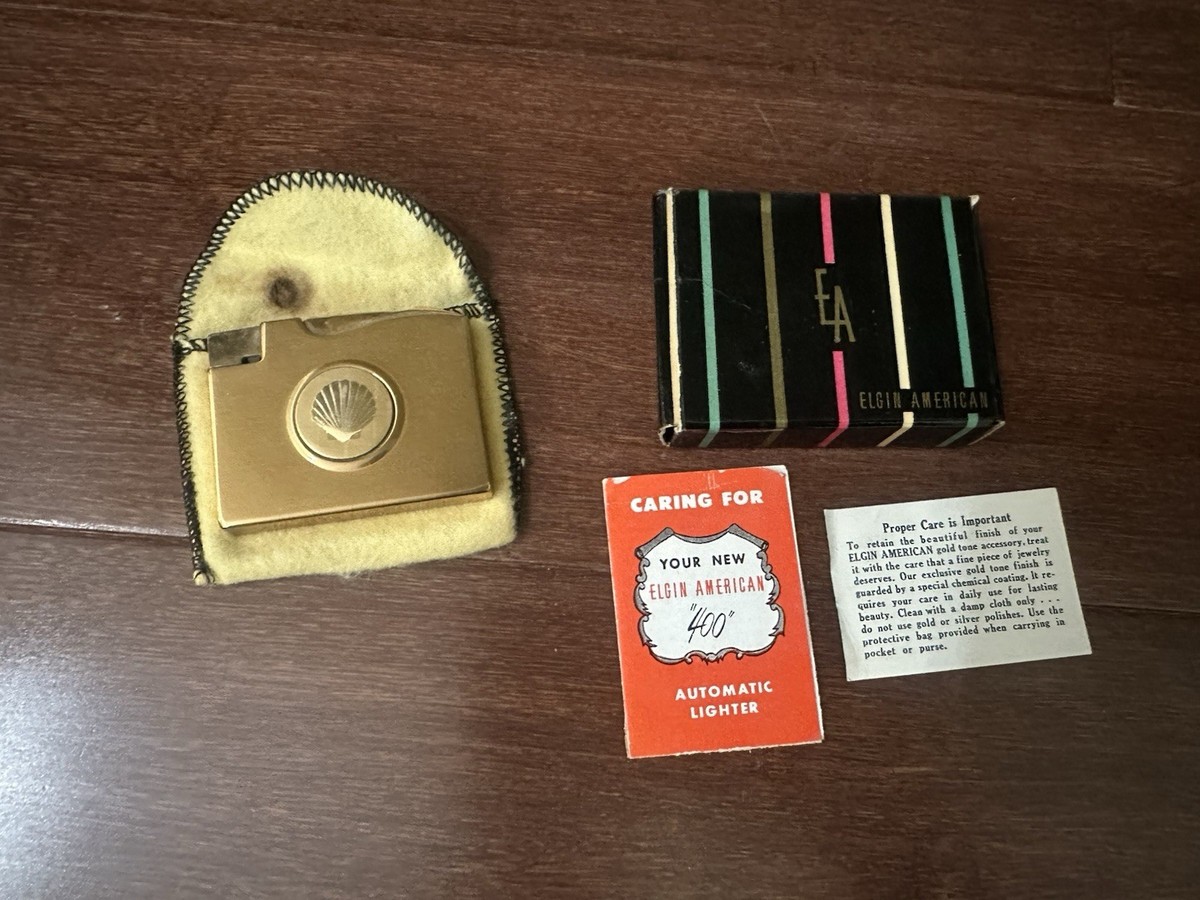 Vintage Elgin American Cigarette Case Lighter Shell Gas Gold Tone Made in  USA