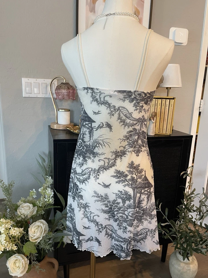 复古 Y2K Only Hearts Toile Slip 连衣裙内衣 - Coquette 魅力 - 小/小号 — 第 4/4 张图片