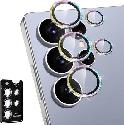 1 Set Colorful Sparkly Metal Ring Tempered Glass Lens Cover for Samsung Galaxy S