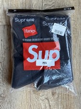 Supreme Hanes Socks 4 Pairs Set of Black Men's 6-12 Round Neck Socks 