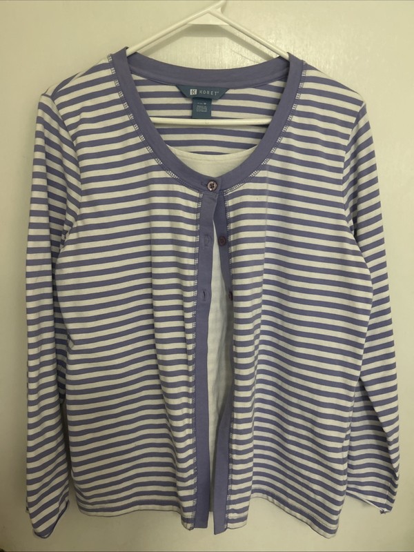 Koret Women’s Lavender Striped Button Up Top Size M # 293