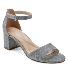 Easy Spirit Silver Glitter Block Heel Sandals Size 9.5W | Wedding Guest NIB