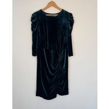 Elegant Vince Camuto Velvet Ruched Sheath Dress Women 14 Emerald Green