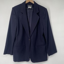 Sag Harbor Navy 100 Wool Blazer Women  s Size 14 Classic Career Jacket