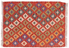 Afghan Maimana Kelim Teppich 60x90 Handgewebt Bunt Geometrisch Handarbeit 23